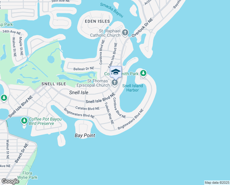 map of restaurants, bars, coffee shops, grocery stores, and more near 1200 Snell Isle Boulevard Northeast in Saint Petersburg