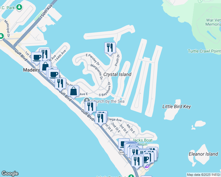 map of restaurants, bars, coffee shops, grocery stores, and more near 500 Normandy Road in Madeira Beach