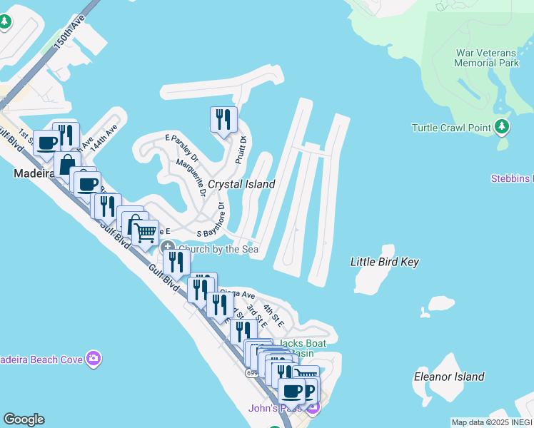 map of restaurants, bars, coffee shops, grocery stores, and more near 516 Crystal Drive in Madeira Beach