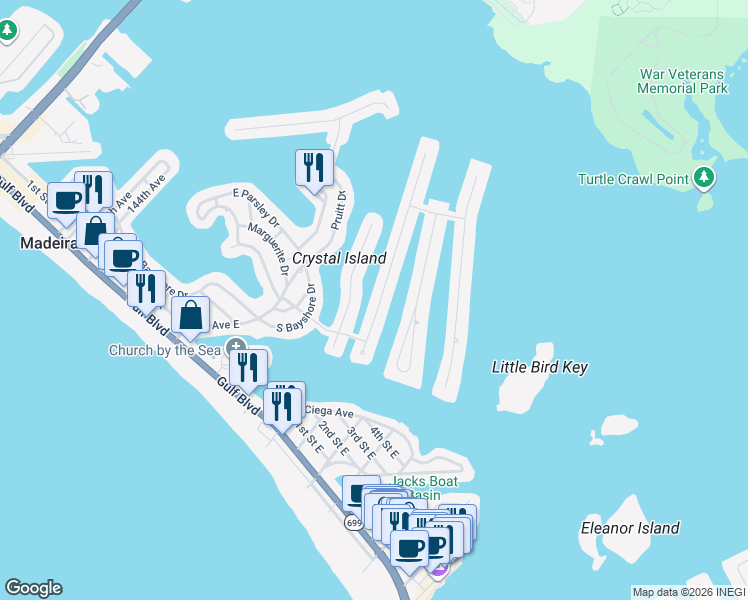 map of restaurants, bars, coffee shops, grocery stores, and more near 573 Normandy Road in Madeira Beach