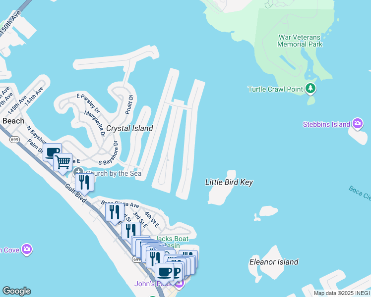 map of restaurants, bars, coffee shops, grocery stores, and more near 530 Johns Pass Ave in Madeira Beach