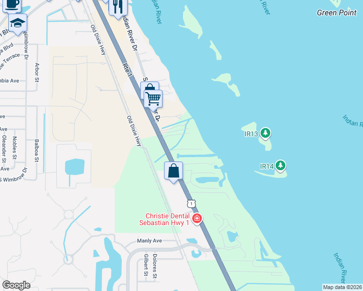 map of restaurants, bars, coffee shops, grocery stores, and more near 6610 110th Place in Sebastian