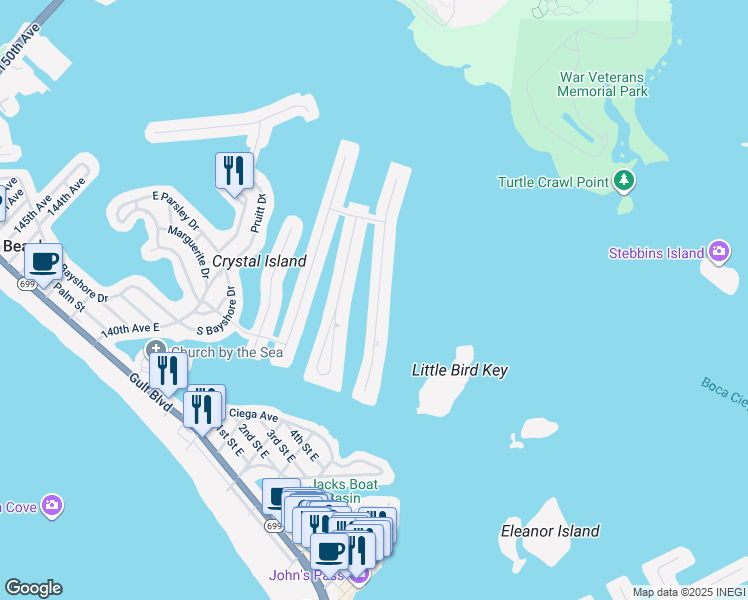 map of restaurants, bars, coffee shops, grocery stores, and more near 530 Johns Pass Ave in Madeira Beach