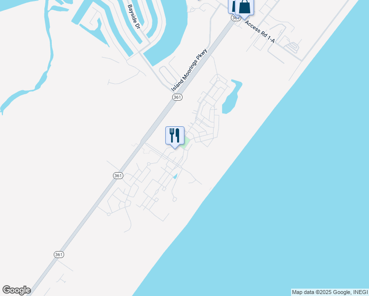 map of restaurants, bars, coffee shops, grocery stores, and more near Sunrise Avenue in Port Aransas