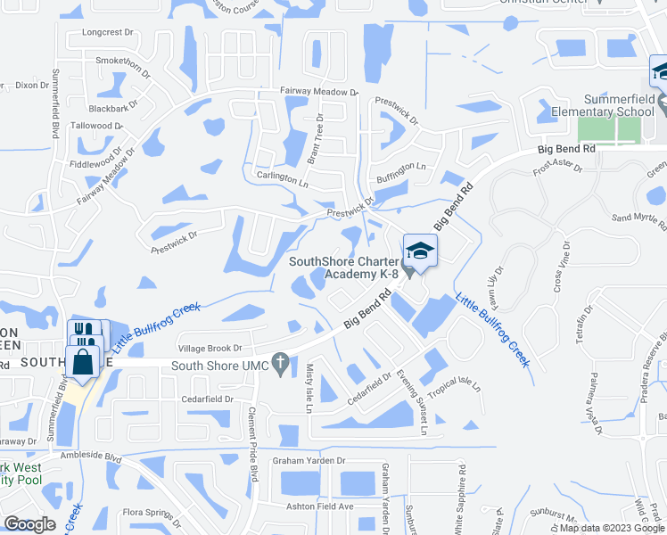 map of restaurants, bars, coffee shops, grocery stores, and more near 13021 Avalon Crest Court in Riverview
