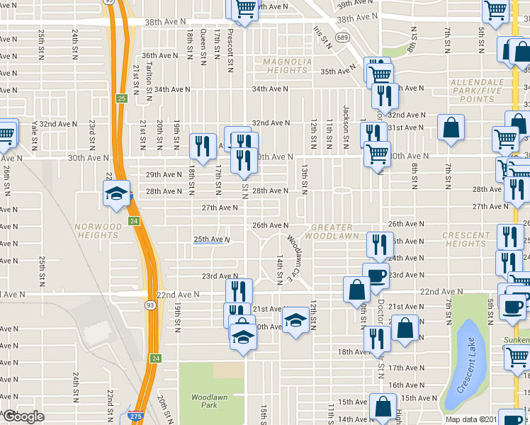 map of restaurants, bars, coffee shops, grocery stores, and more near 1426 27th Avenue North in St. Petersburg