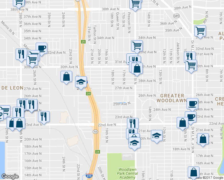 map of restaurants, bars, coffee shops, grocery stores, and more near 1800 27th Avenue North in St. Petersburg