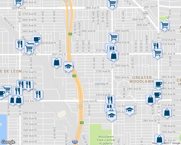 map of restaurants, bars, coffee shops, grocery stores, and more near 1832 27th Avenue North in St. Petersburg