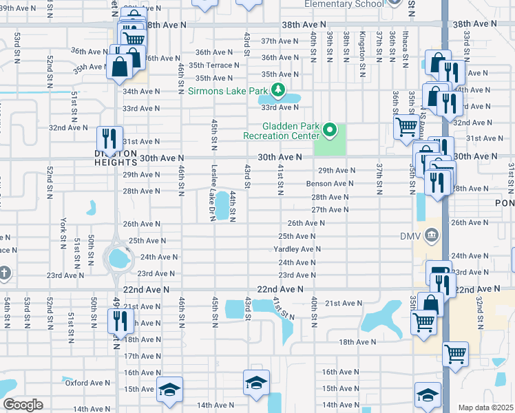 map of restaurants, bars, coffee shops, grocery stores, and more near 4119 27th Avenue North in St. Petersburg