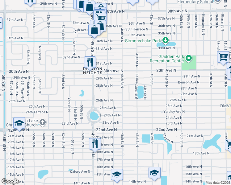 map of restaurants, bars, coffee shops, grocery stores, and more near 4619 27th Avenue North in St. Petersburg