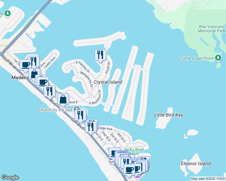 map of restaurants, bars, coffee shops, grocery stores, and more near 573 Normandy Rd in Madeira Beach