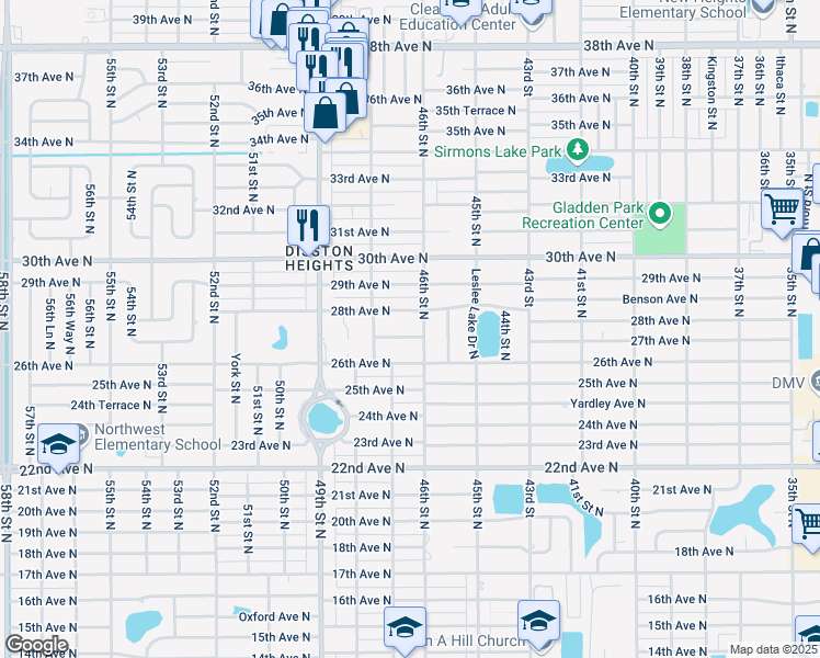 map of restaurants, bars, coffee shops, grocery stores, and more near 4619 27th Avenue North in St. Petersburg