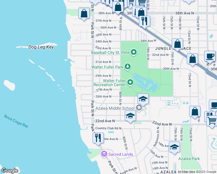 map of restaurants, bars, coffee shops, grocery stores, and more near 8069 27th Avenue North in St. Petersburg