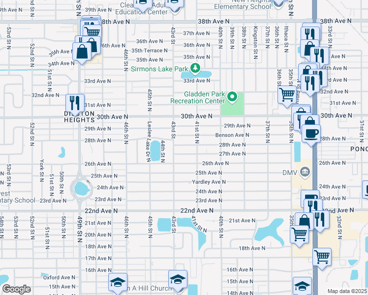 map of restaurants, bars, coffee shops, grocery stores, and more near 4200 28th Avenue North in St. Petersburg