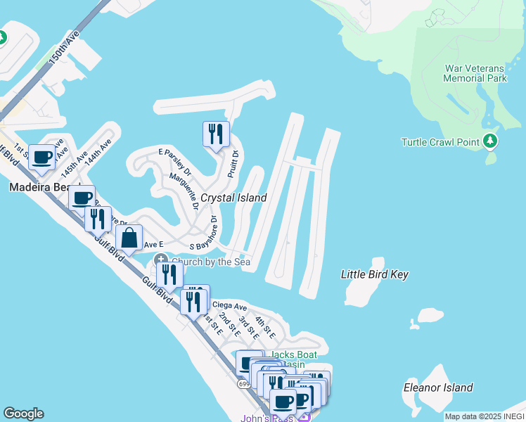 map of restaurants, bars, coffee shops, grocery stores, and more near 526 Crystal Drive in Madeira Beach