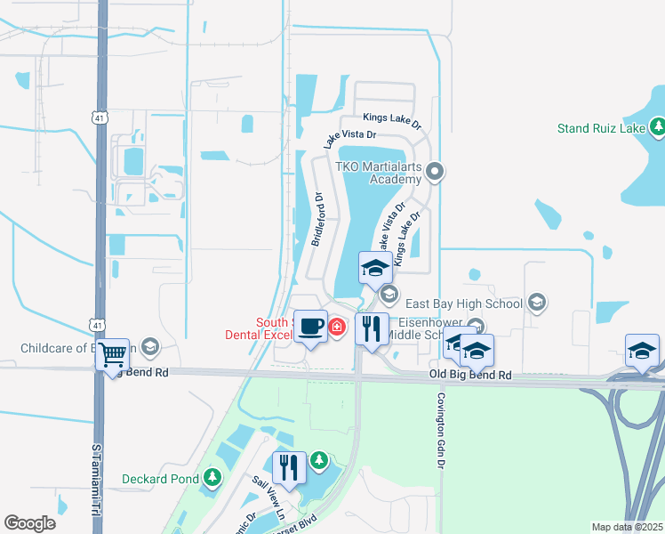 map of restaurants, bars, coffee shops, grocery stores, and more near 12507 Lake Vista Drive in Gibsonton