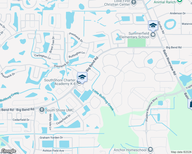 map of restaurants, bars, coffee shops, grocery stores, and more near 11721 Big Bend Road in Riverview