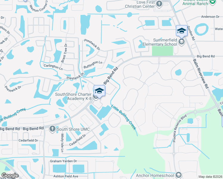 map of restaurants, bars, coffee shops, grocery stores, and more near 11721 Big Bend Road in Riverview