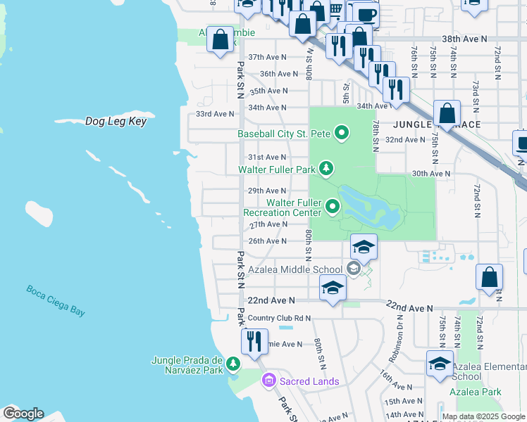 map of restaurants, bars, coffee shops, grocery stores, and more near 8069 27th Avenue North in St. Petersburg