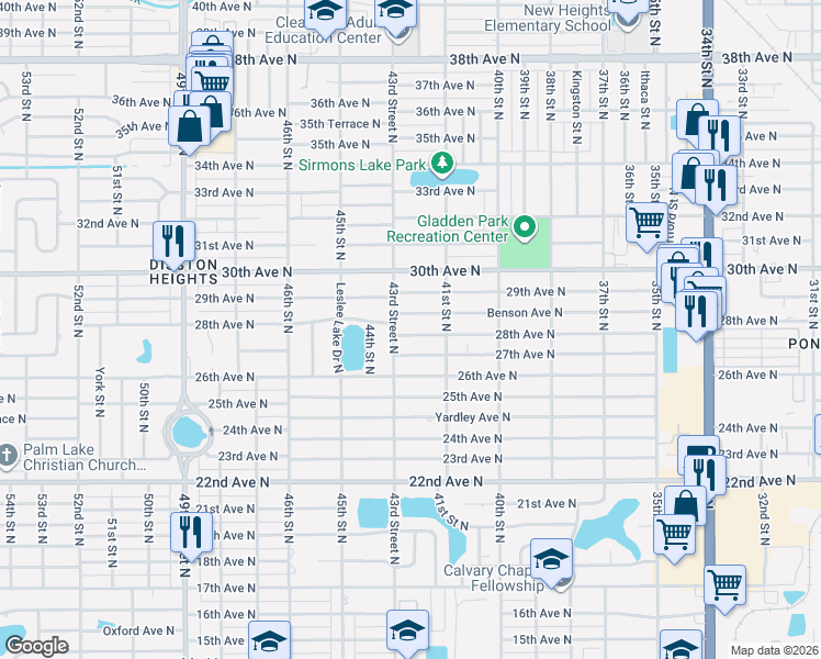 map of restaurants, bars, coffee shops, grocery stores, and more near 4119 27th Avenue North in St. Petersburg