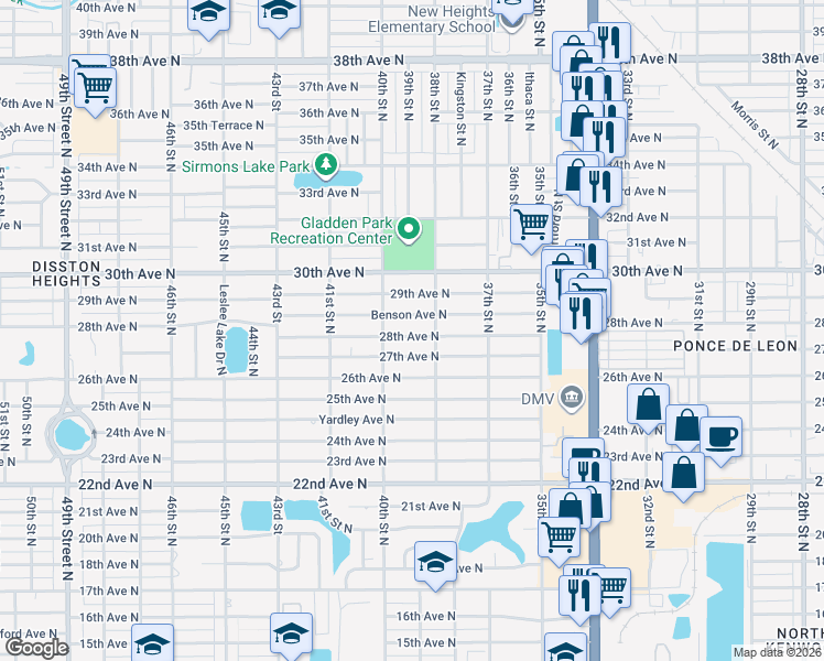 map of restaurants, bars, coffee shops, grocery stores, and more near 3833 27th Avenue North in St. Petersburg