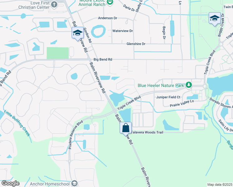 map of restaurants, bars, coffee shops, grocery stores, and more near 12031 Cinnamon Fern Drive in Riverview