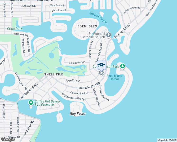 map of restaurants, bars, coffee shops, grocery stores, and more near 750 Cordova Boulevard Northeast in St. Petersburg