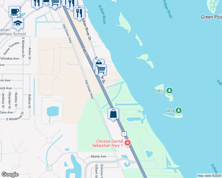 map of restaurants, bars, coffee shops, grocery stores, and more near 6636 110th Place in Sebastian