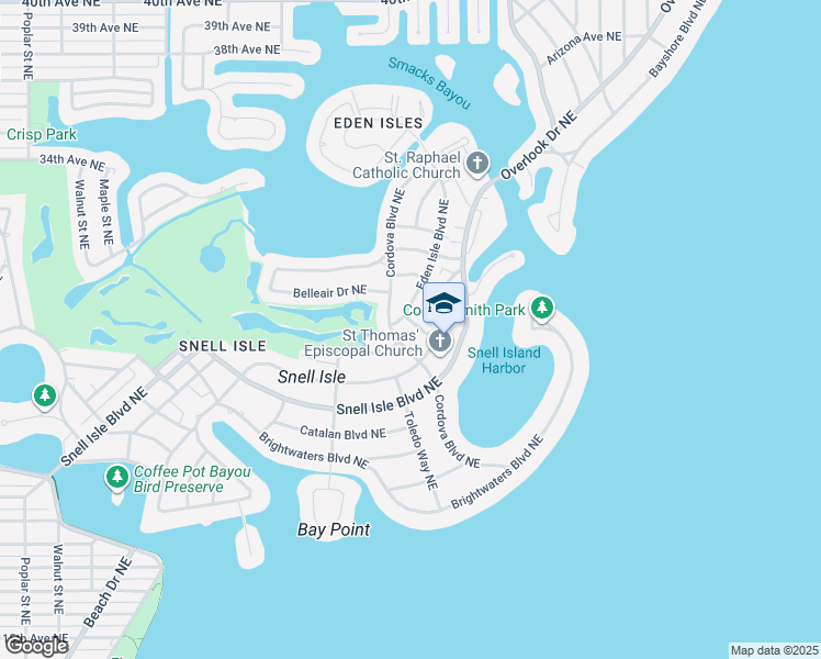 map of restaurants, bars, coffee shops, grocery stores, and more near 623 Cordova Boulevard Northeast in St. Petersburg