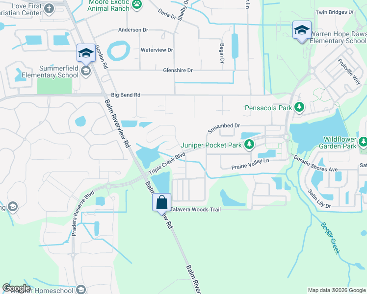 map of restaurants, bars, coffee shops, grocery stores, and more near 13218 Royal Pines Avenue in Riverview