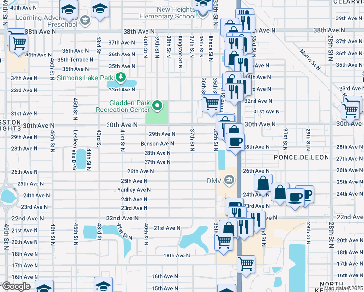 map of restaurants, bars, coffee shops, grocery stores, and more near 3739 Benson Avenue North in St. Petersburg