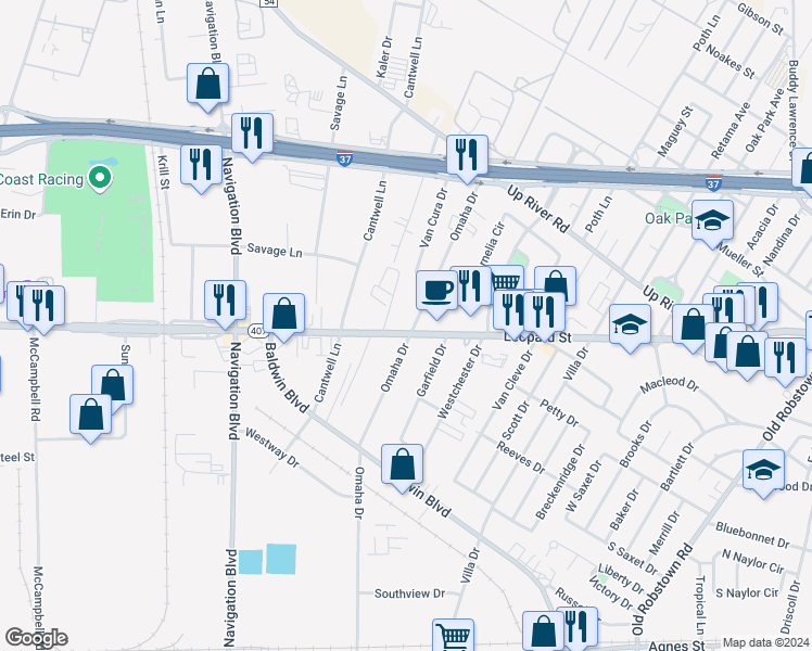 map of restaurants, bars, coffee shops, grocery stores, and more near in CORP CHRISTI