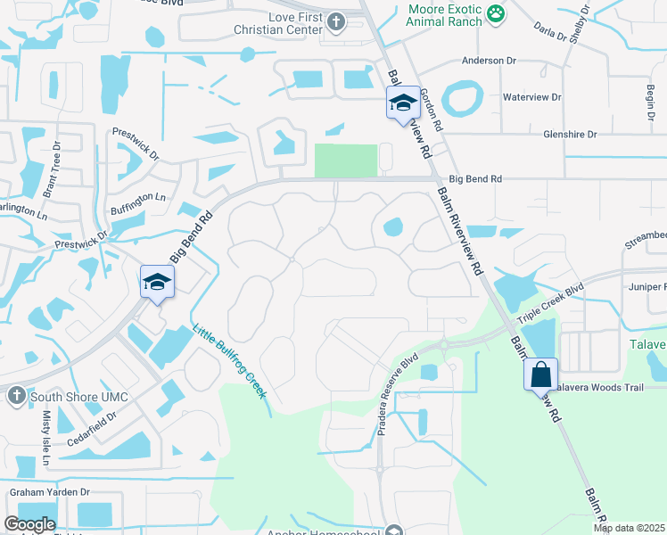 map of restaurants, bars, coffee shops, grocery stores, and more near 11919 Sand Myrtle Road in Riverview