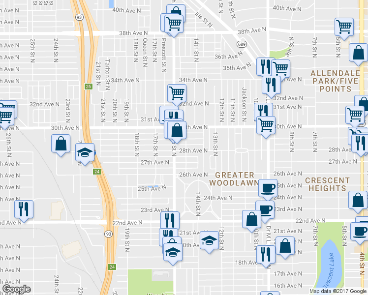 map of restaurants, bars, coffee shops, grocery stores, and more near 1516 29th Avenue North in St. Petersburg