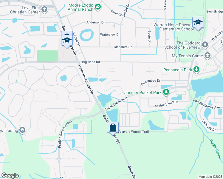map of restaurants, bars, coffee shops, grocery stores, and more near 13122 Royal Pines Avenue in Riverview
