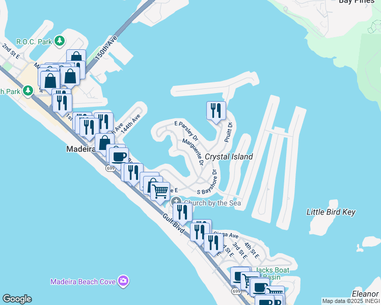 map of restaurants, bars, coffee shops, grocery stores, and more near 14071 West Parsley Drive in Madeira Beach
