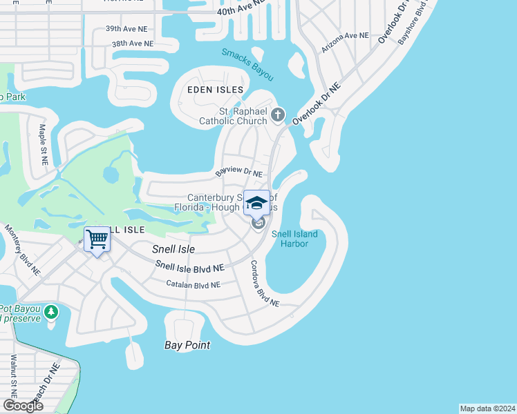 map of restaurants, bars, coffee shops, grocery stores, and more near 881 Rafael Boulevard Northeast in Saint Petersburg