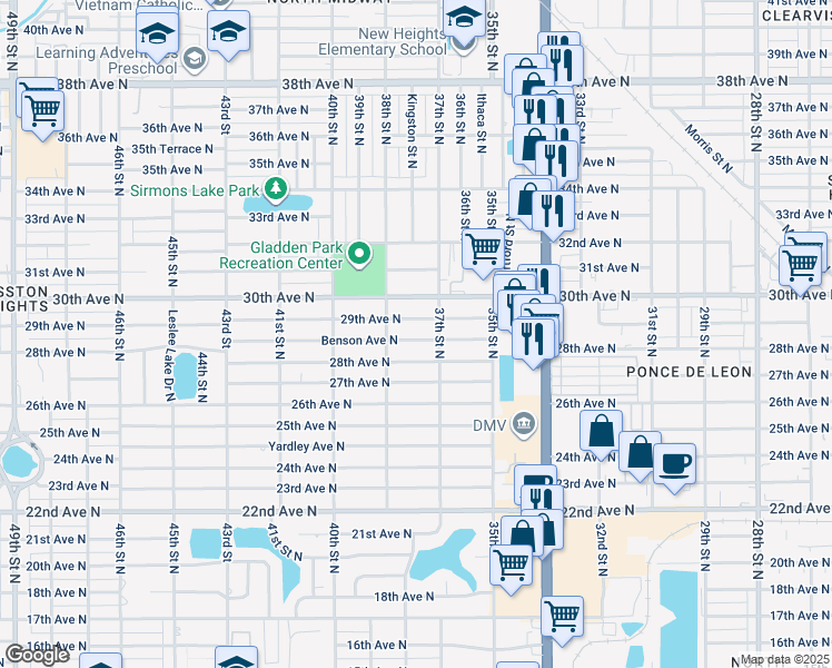 map of restaurants, bars, coffee shops, grocery stores, and more near 3739 Benson Avenue North in St. Petersburg