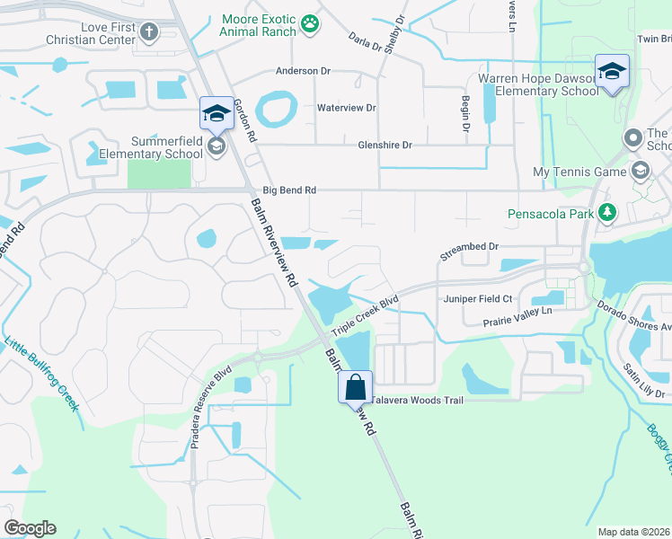 map of restaurants, bars, coffee shops, grocery stores, and more near 13129 Royal Pines Avenue in Riverview