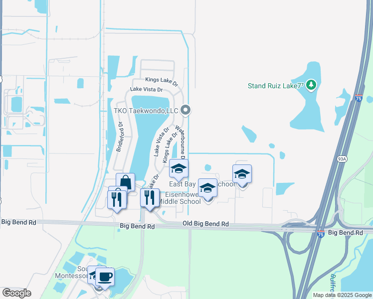 map of restaurants, bars, coffee shops, grocery stores, and more near 13024 Waterbourne Drive in Gibsonton