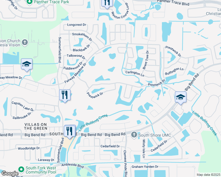 map of restaurants, bars, coffee shops, grocery stores, and more near 12913 Prestwick Drive in Riverview