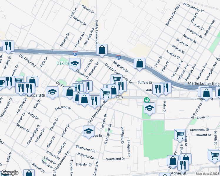 map of restaurants, bars, coffee shops, grocery stores, and more near in CORP CHRISTI