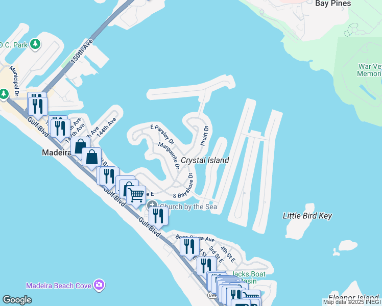 map of restaurants, bars, coffee shops, grocery stores, and more near 703 Sunset Cove in Madeira Beach