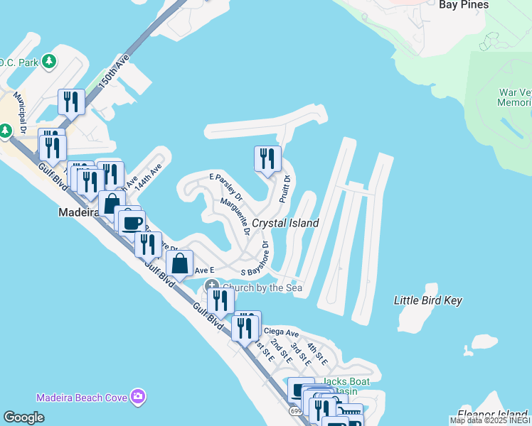 map of restaurants, bars, coffee shops, grocery stores, and more near 703 Sunset Cove in Madeira Beach