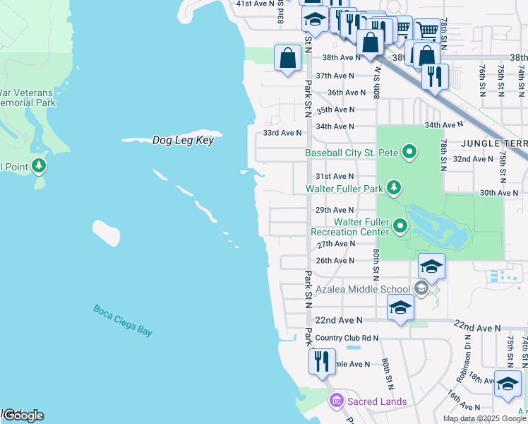 map of restaurants, bars, coffee shops, grocery stores, and more near 2834 Pelham Road North in St. Petersburg