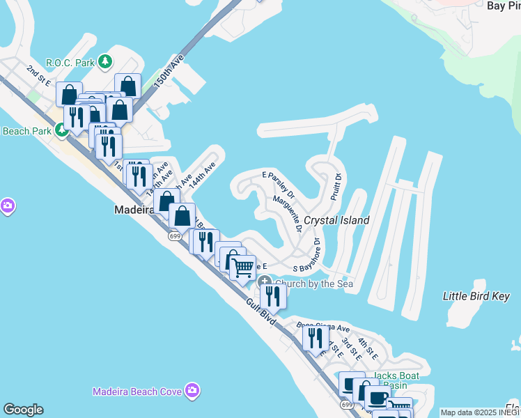 map of restaurants, bars, coffee shops, grocery stores, and more near 14070 West Parsley Drive in Madeira Beach