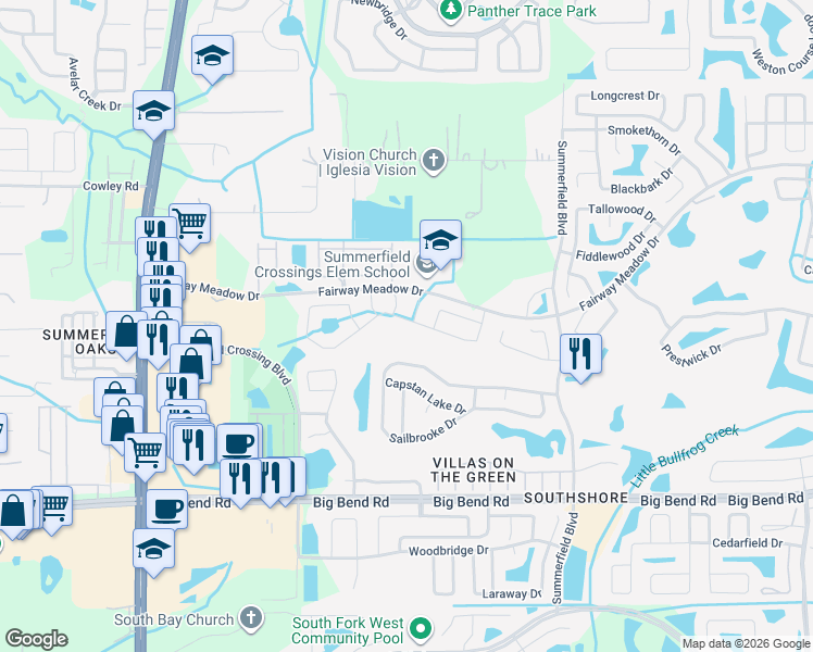 map of restaurants, bars, coffee shops, grocery stores, and more near 11007 Hoffner Edge Drive in Riverview