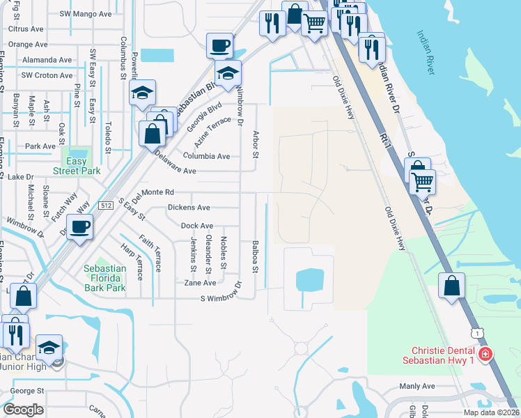 map of restaurants, bars, coffee shops, grocery stores, and more near 526 Balboa Street in Sebastian