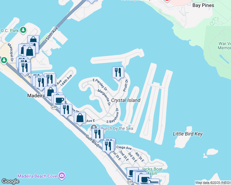 map of restaurants, bars, coffee shops, grocery stores, and more near 708 Sunset Cove in Madeira Beach