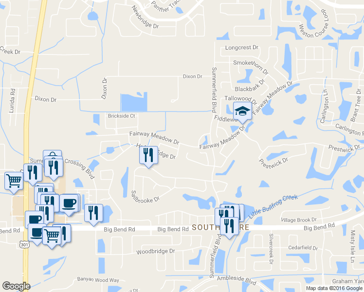 map of restaurants, bars, coffee shops, grocery stores, and more near 11131 Hoffner Edge Drive in Riverview